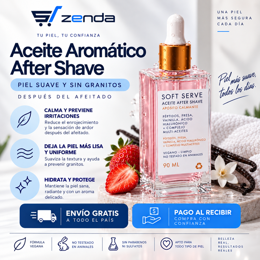 Zenda Care™ — Aceite Calmante After Shave de Fresa y Vainilla