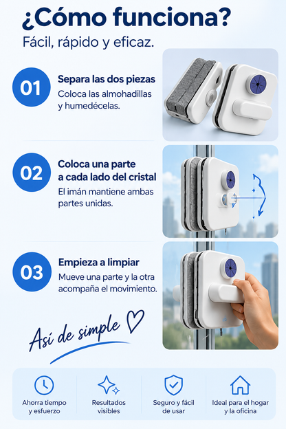 Zenda Cristal™ — Limpiacristales Magnético Doble Cara
