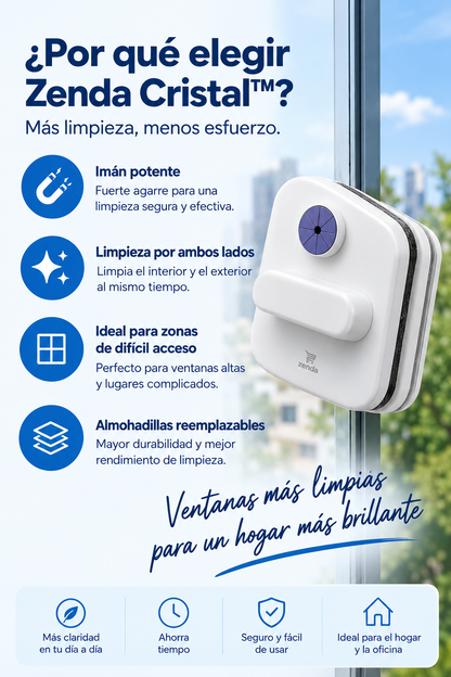 Zenda Cristal™ — Limpiacristales Magnético Doble Cara